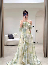 Elegant A Line Halter Chiffon Ombre Green Long Prom Dresses Evening Party Dress CC1260